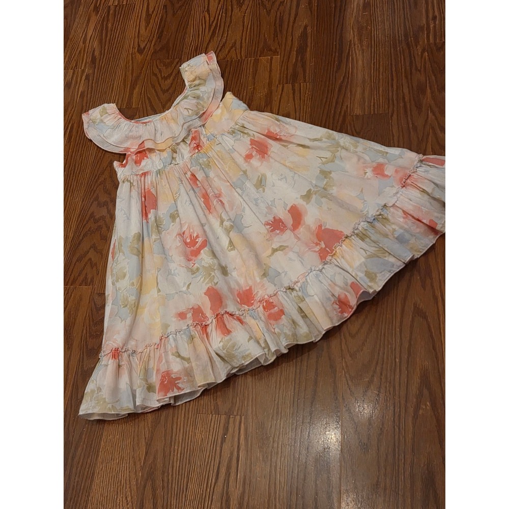 Laura Ashley London Girls Floral Ruffle Dress Pastel Pink Yellow Blue Size 6X